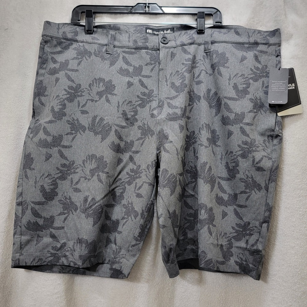 NWT Travis Mathew Mens 9" Heather Grey Pinstripe Golf Shorts Size 42 Floral